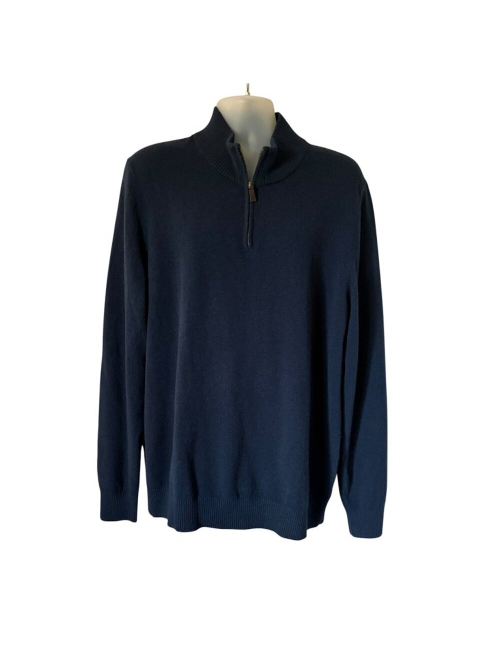 Lands End Mens 100% Cashmere Sweater Navy Blue 1/4 Zip NWT LARGE TALL